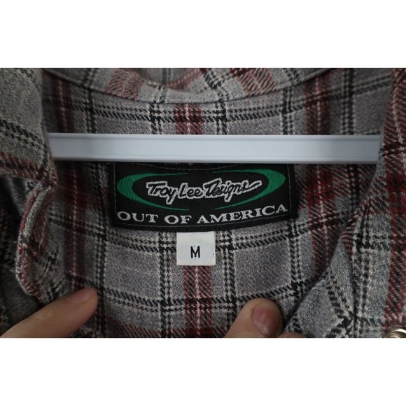 Troy Lee Designs Mens Medium Spell Out Baggy Fit Flannel Snap Button Shirt USA - Picture 4 of 9